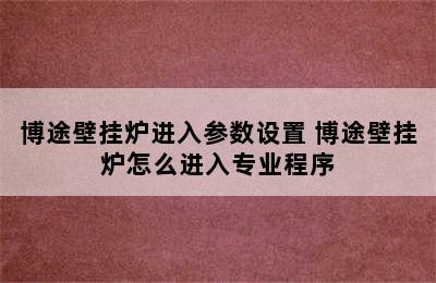 博途壁挂炉进入参数设置 博途壁挂炉怎么进入专业程序